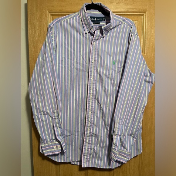 Ralph Lauren Classic Fit Purple Green Pink Stripe Button Down Size 16.5 - Picture 4 of 11